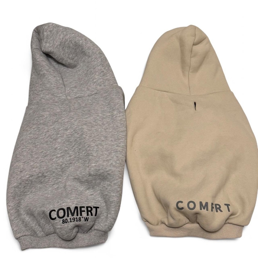 Comfrt Dog Hoodie 2-Pack Heather Grey Sand Beige Size Large Pet Sweatshirt